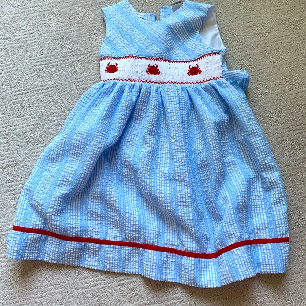 Carriage boutique smocked seersucker crab dress 3T
